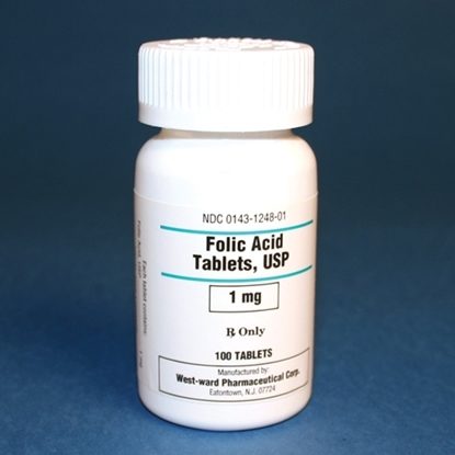Folic Acid Rx, 1mg, 100 Tablets/Bottle