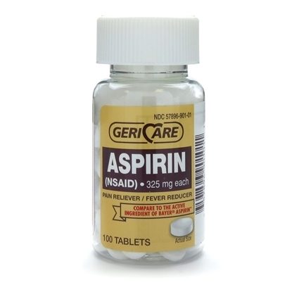 Aspirin, 325mg,  Uncoated, 100 Tablets/Bottle