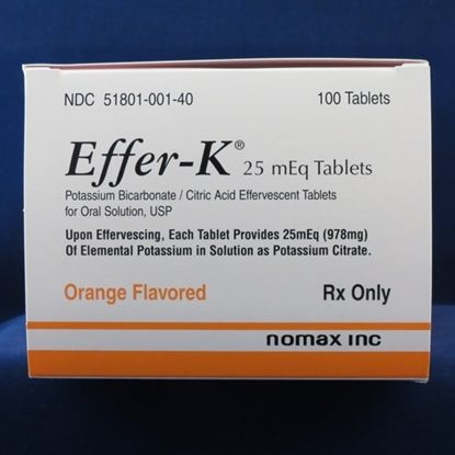 Potassium Bicarbonate, Effervescent Effer-K, Orange, 25mEq, 100 Tablets/Bottle