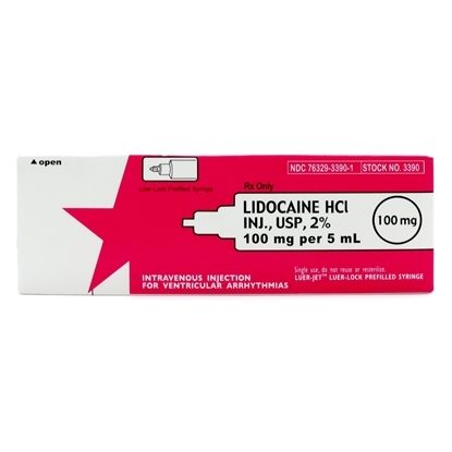 Lidocaine 2%, 100mg, Needleless Luer-Lock, 5mL/Syringe, Each