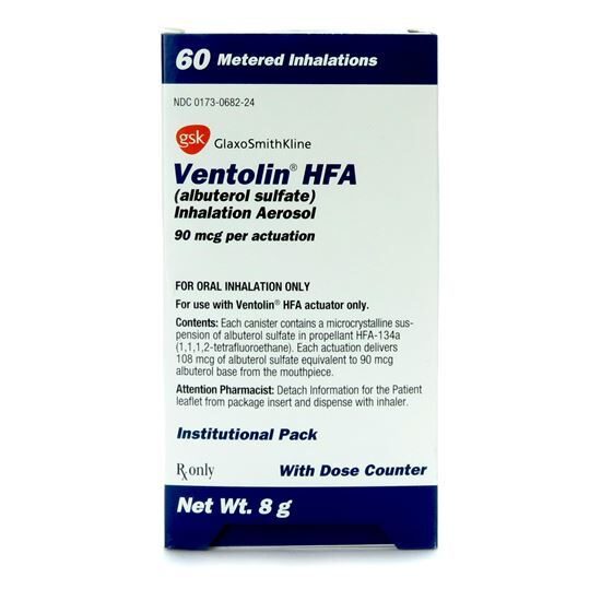 Ventolin HFA Albuterol Sulfate 90mcgdose 60 Dose Inhaler 8gm Each
