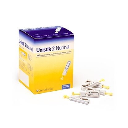 Lancet Device, Unistik 2, Disposable,  2.4mm   Yellow, Normal, Unistik® 2, 100/Box