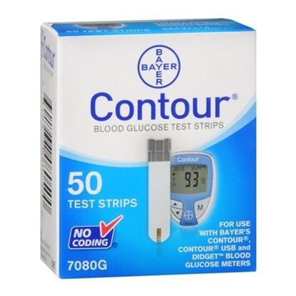 Blood Test, Bayer Contour® Blue, Glucose Test Strips,  50/Box