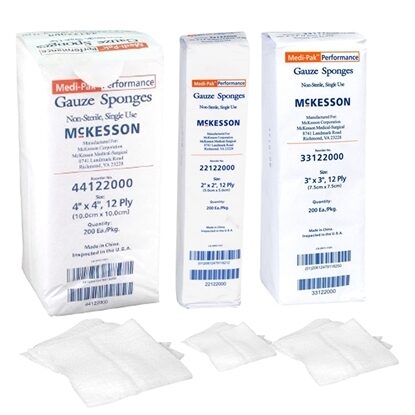Gauze Sponge, 12-Ply Non Sterile Cotton, Medi-Pak™, 200/Package