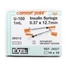 1cc Insulin Syringe 28Gx 12  Exel Comfort Point 100Box