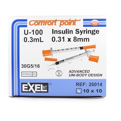 0.3cc Insulin Syringe, 30G x 5/16", Exel Comfort Point™, 100/Box