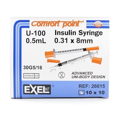 0.5cc Insulin Syringe, 30G x 5/16", Exel Comfort Point,  100/Box