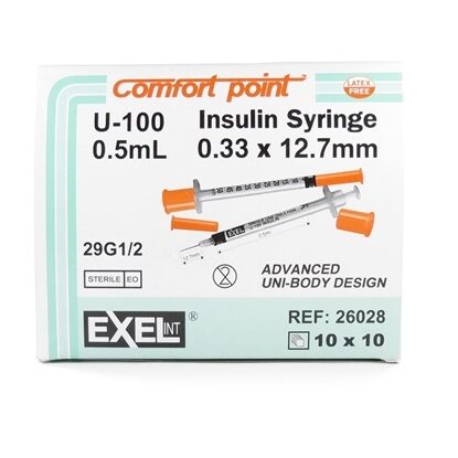 0.5cc Insulin Syringe,  29G x 1/2", Exel Comfort Point  100/Box