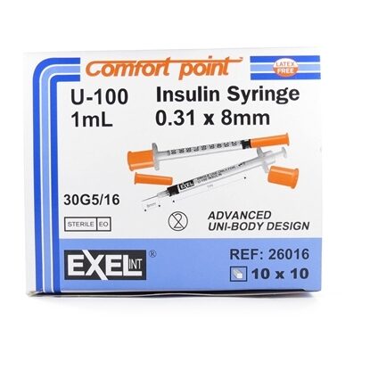 1cc Insulin Syringe, 30G x 5/16", Exel Comfort Point™, 100/Box