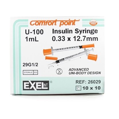 1cc Insulin Syringe, 29G x 1/2", Exel Comfort Point , 100/Box
