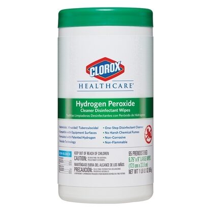Hydrogen Peroxide Disinfectant Wipes for Surfaces, 1.4%  Clorox  6.5"x9", Pull ups, 95/Container