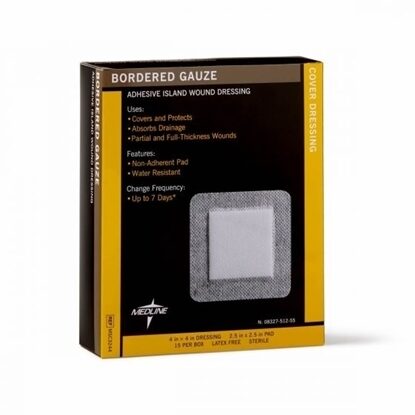 Bordered Gauze, Adhesive Island Dressing, 4"x4", (2.5"x2.5" pad), 15/Box