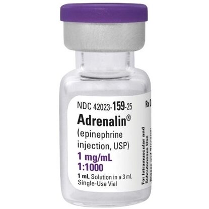 Adrenaline Chloride (Epinephrine) 1:1000, 1mg/mL,  SDV,  1mL, 25 vials/Tray