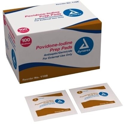 Povidone Iodine, Prep Pads Medium,  Dynarex,  100/Box