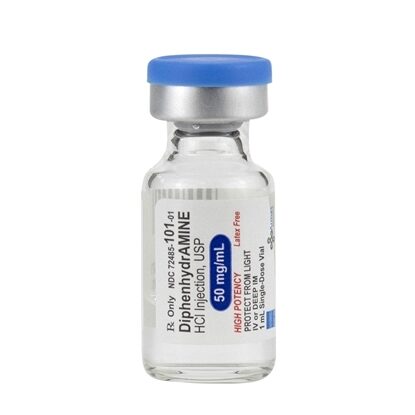 Diphenhydramine HCl, 50mg/mL, SDV, 1mL, 25 Vials/Tray
