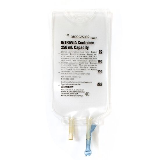 Container Empty IV Bag INTRAVIA PVC Ports  250mL 48Case
