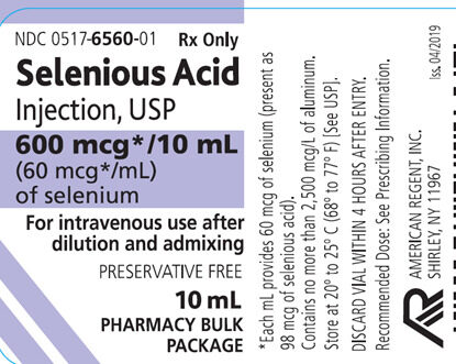 Selenious Acid Injection (Selenium), 60mcg/mL, SDV, 10mL, 25/Tray