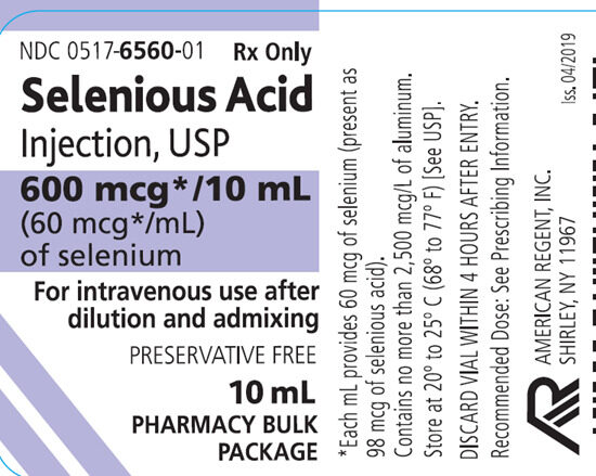 Selenious Acid Injection Selenium 60mcgmL SDV 10mL 25Tray
